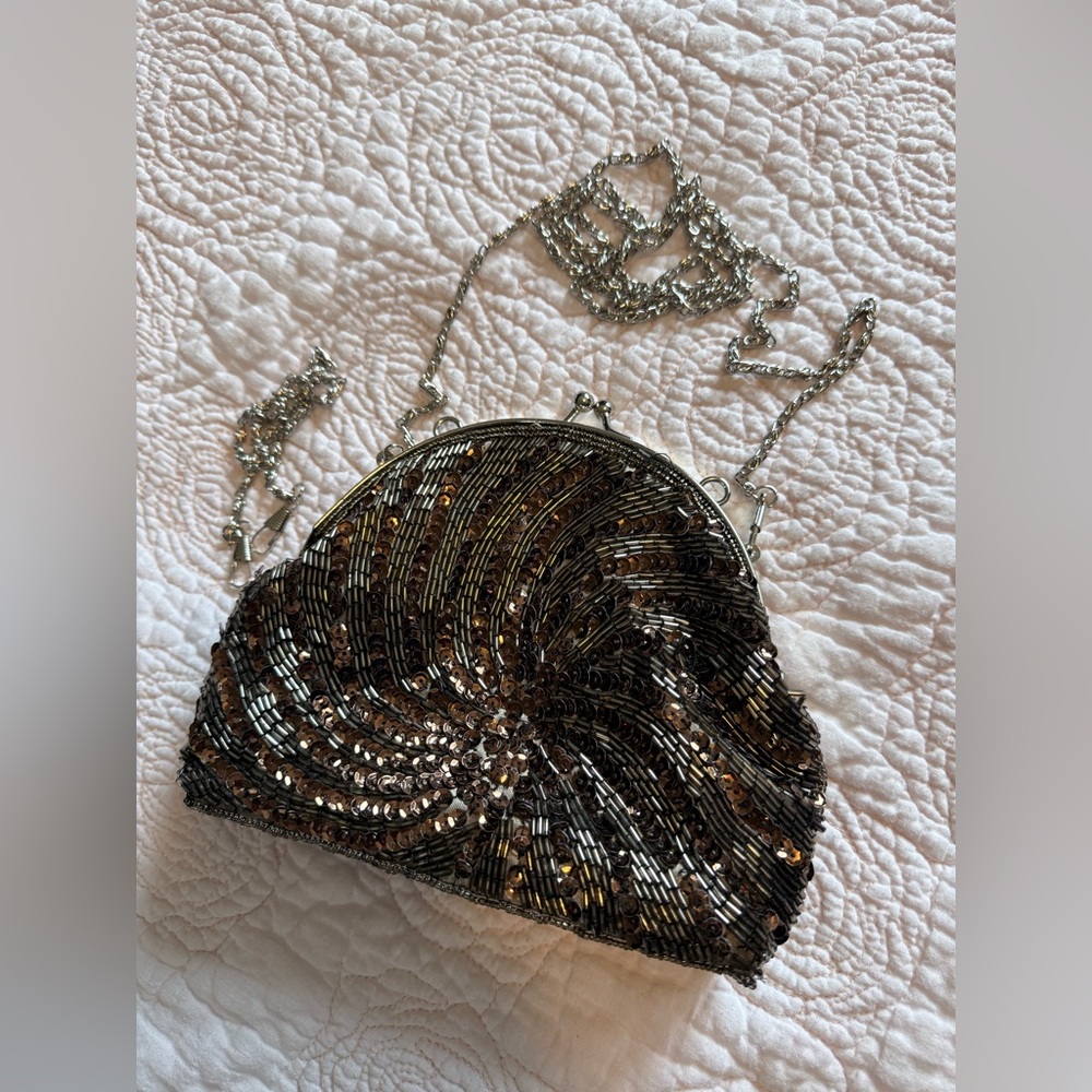 Brown Beaded Sequinned Evening Bag